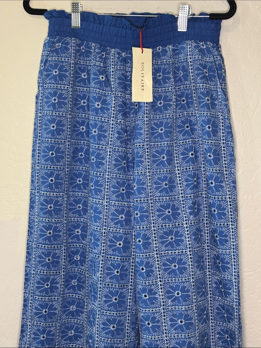 Blue Patterned Eyelet Pants - Picture 3 of 6